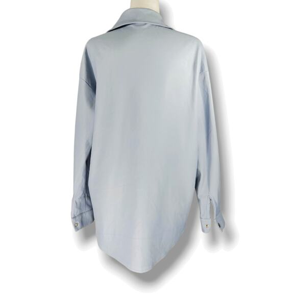 EUC Missguided Faux Vegan Leather Snap Front Shacket Jacket Sz. 6 Baby Blue - Picture 3 of 9